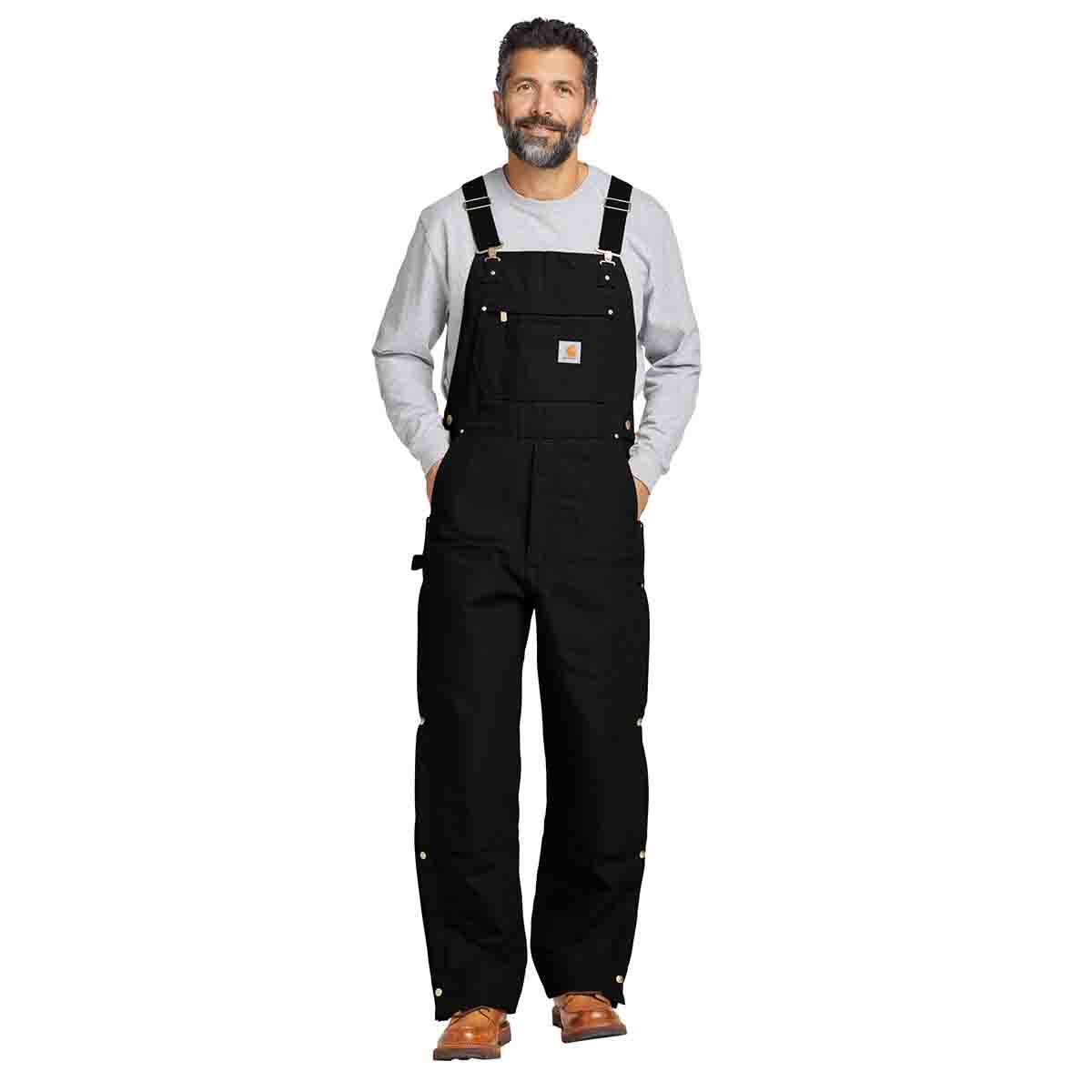 Carhartt Firm Duck Insulated Bib Overalls In Black, Front View