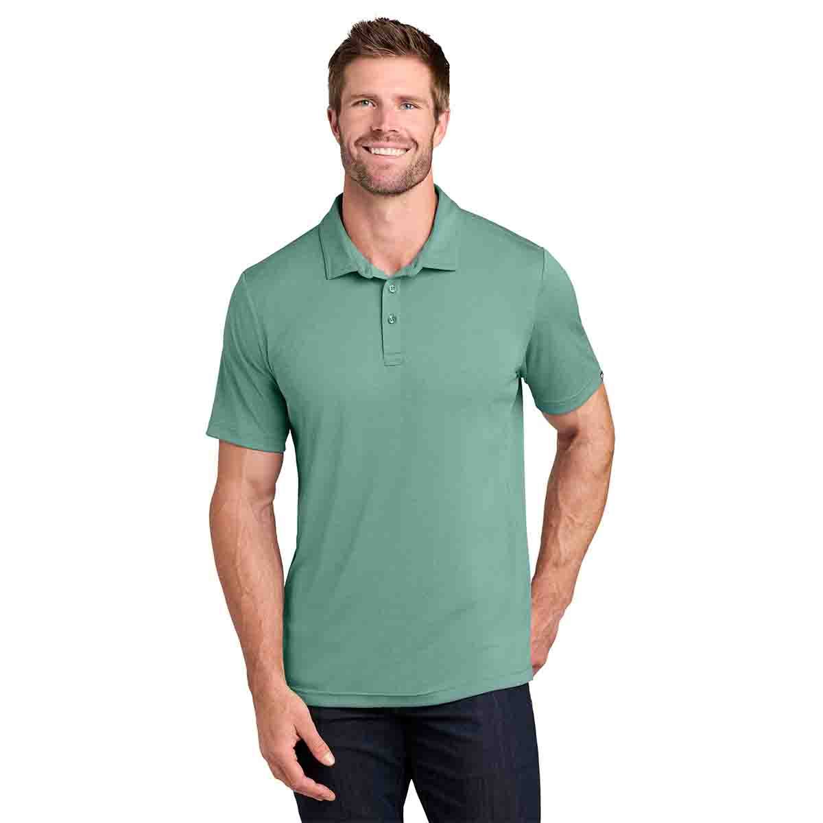 TravisMathew Coto Performance Polo In Beryl Green Heather, Front View