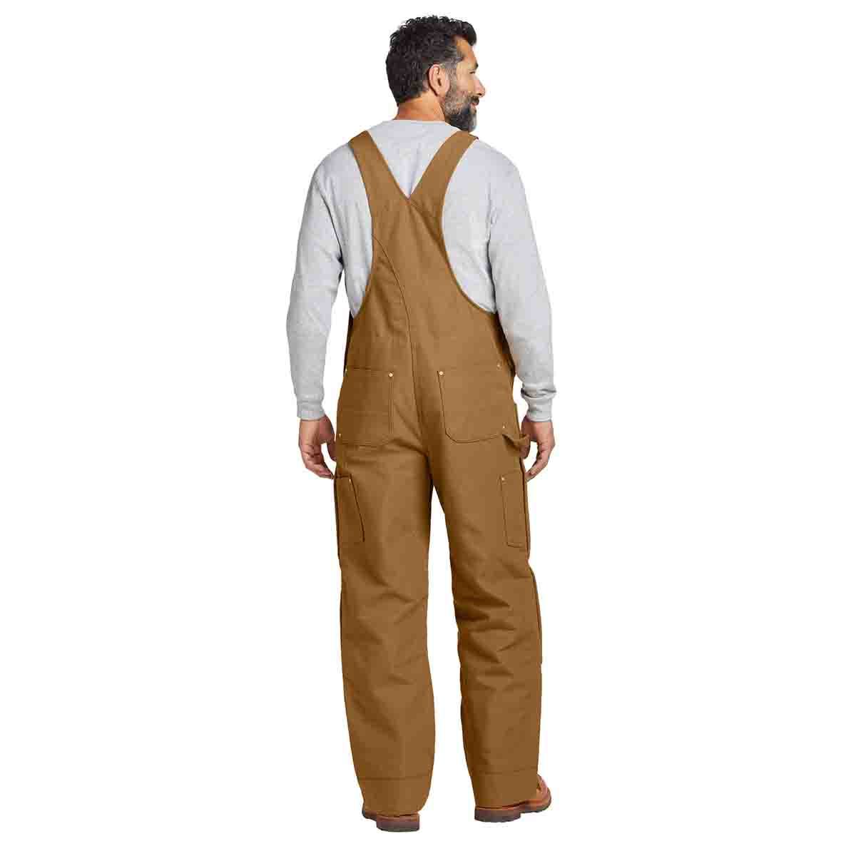 Carhartt Firm Duck Insulated Bib Overalls In Carhartt Brown, Back View