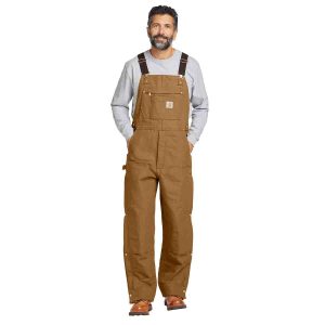 Carhartt Firm Duck Insulated Bib Overalls In Carhartt Brown, Front View