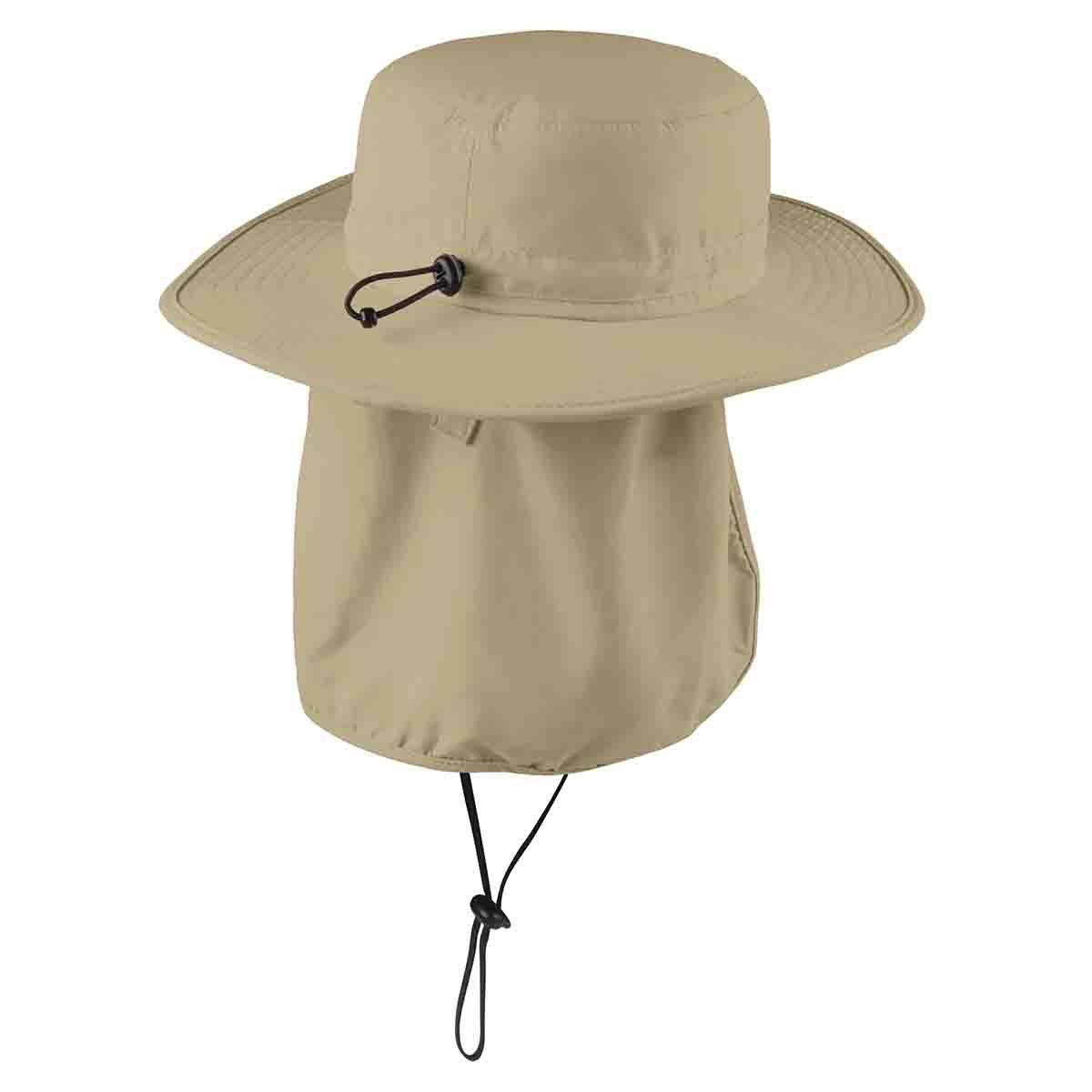 Port Authority Outdoor Wide Brim Hat In Stone, Back Flap View