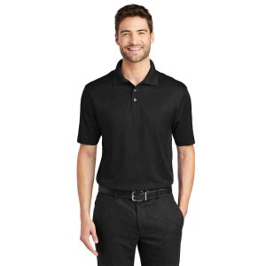 Port Authority Performance Fine Jacquard Polo In Black, Front View
