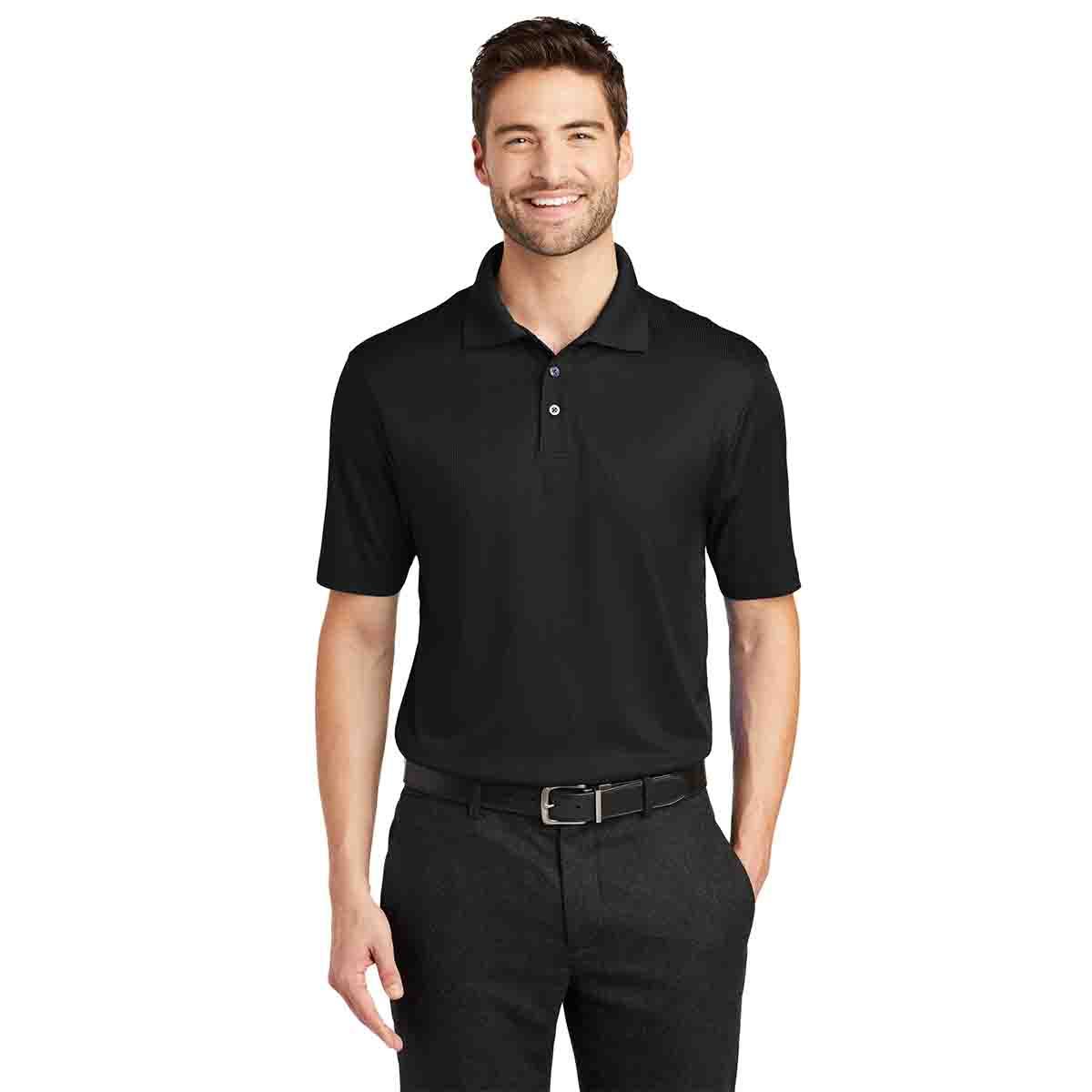 Port Authority Performance Fine Jacquard Polo In Black, Front View