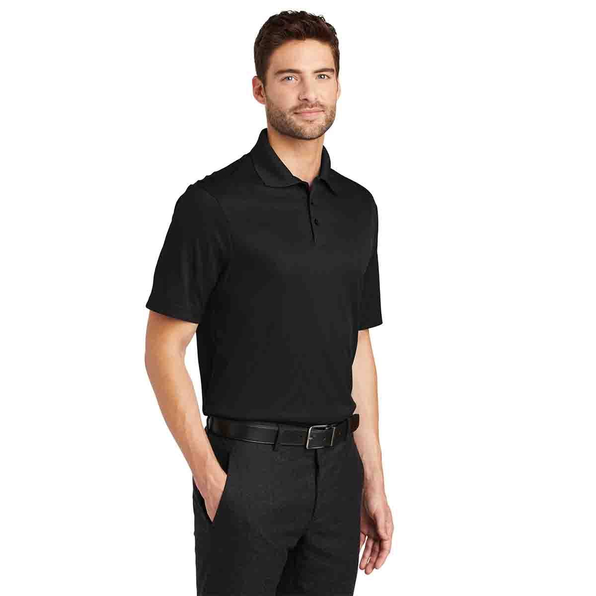 Port Authority Performance Fine Jacquard Polo In Black, Side View