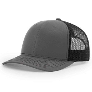 Richardson Trucker Cap In Charcoal / Black, Front View