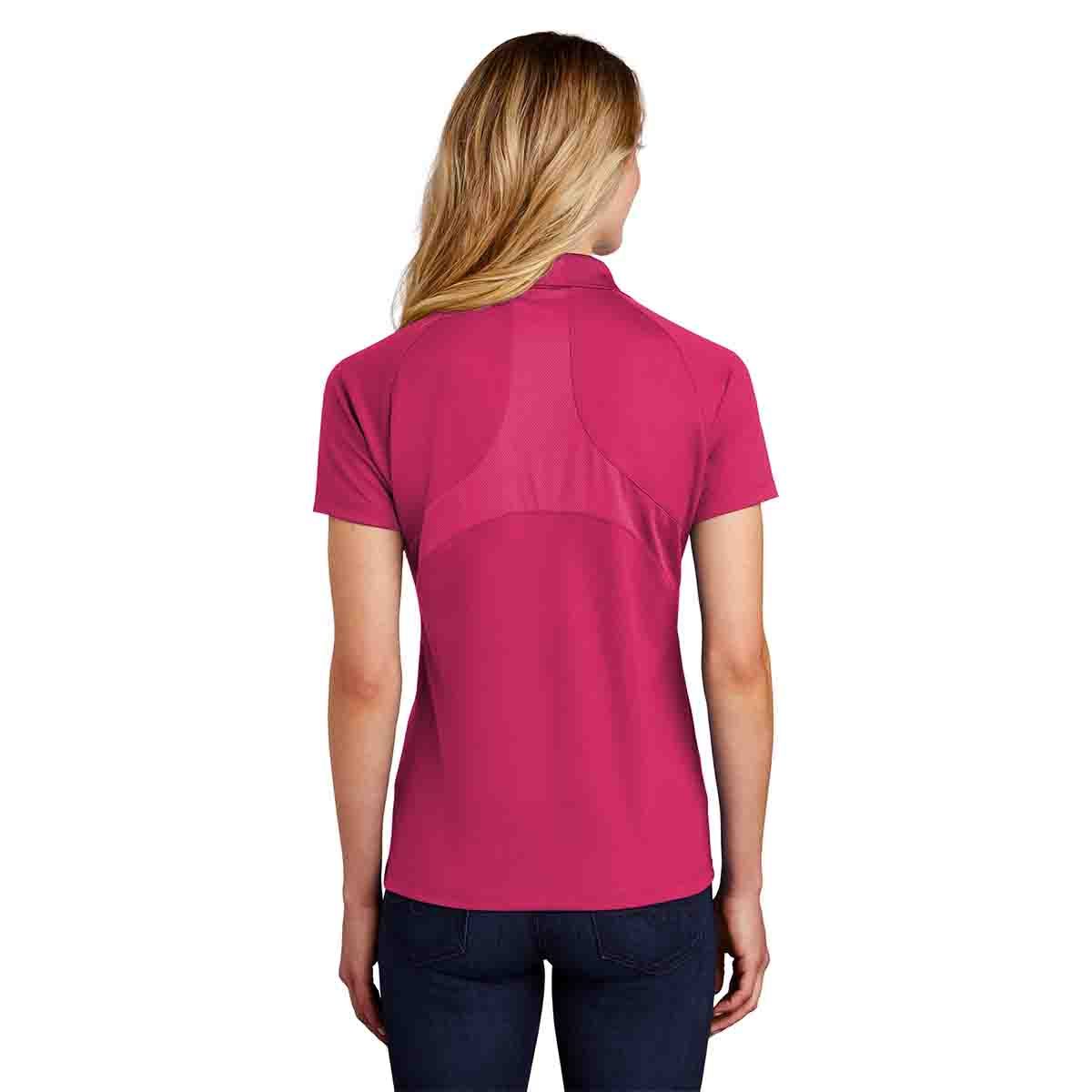 Sport-Tek Women's Dri-Mesh Pro Polo In Pink Raspberry, Back View