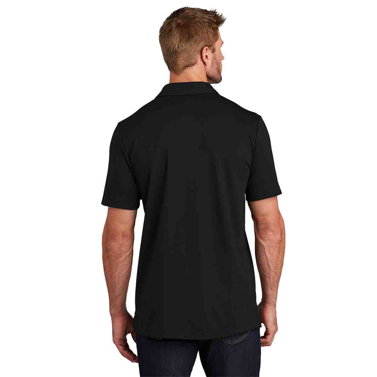 TravisMathew Coastal Chest Stripe Polo In Black Stripe, Back View
