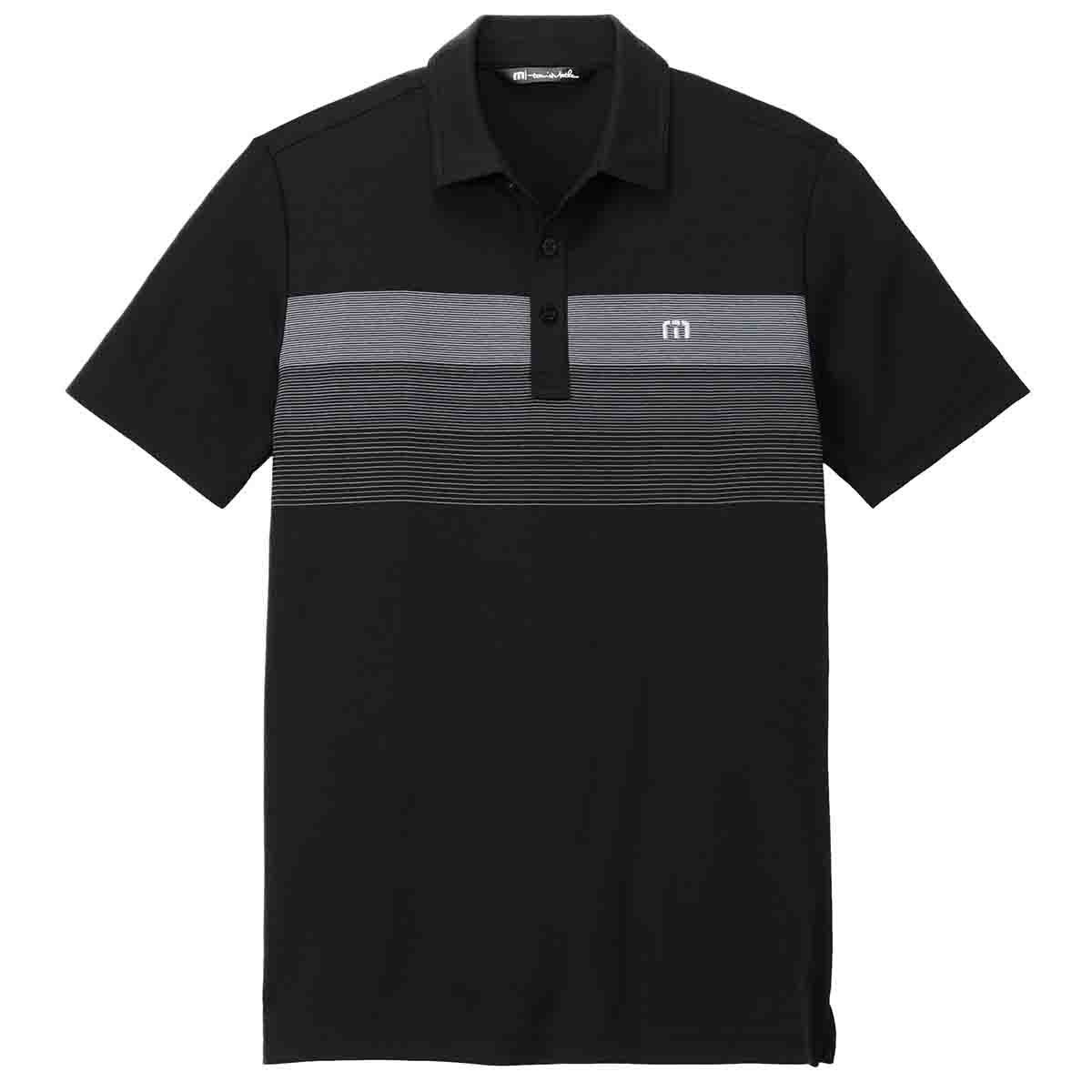 TravisMathew Coastal Chest Stripe Polo In Black Stripe, Flat View